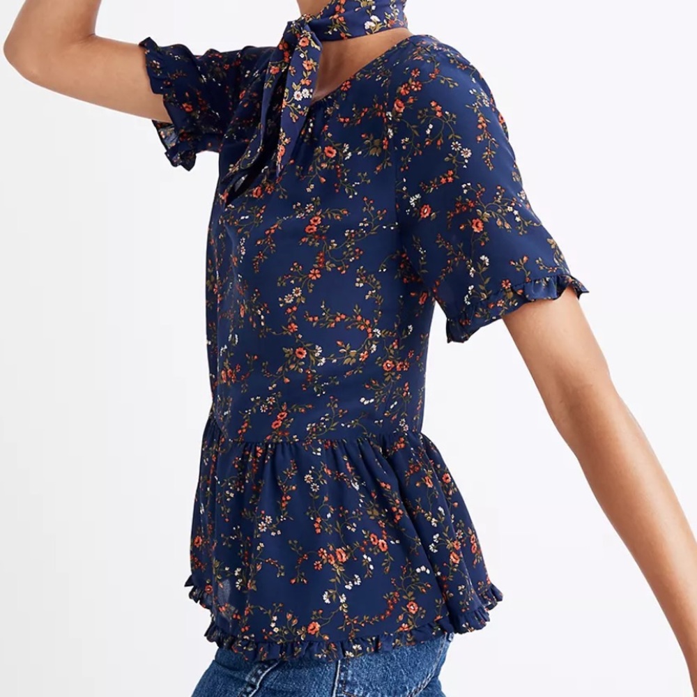 MADEWELL Silk Stanza Ruffle Hem Blouse Size M